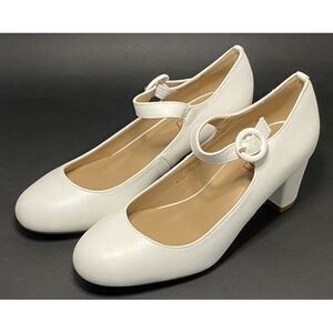 IDIFU Women's Candy Dress Mary Jane Shoes Low Block Heels, White - US Size 7